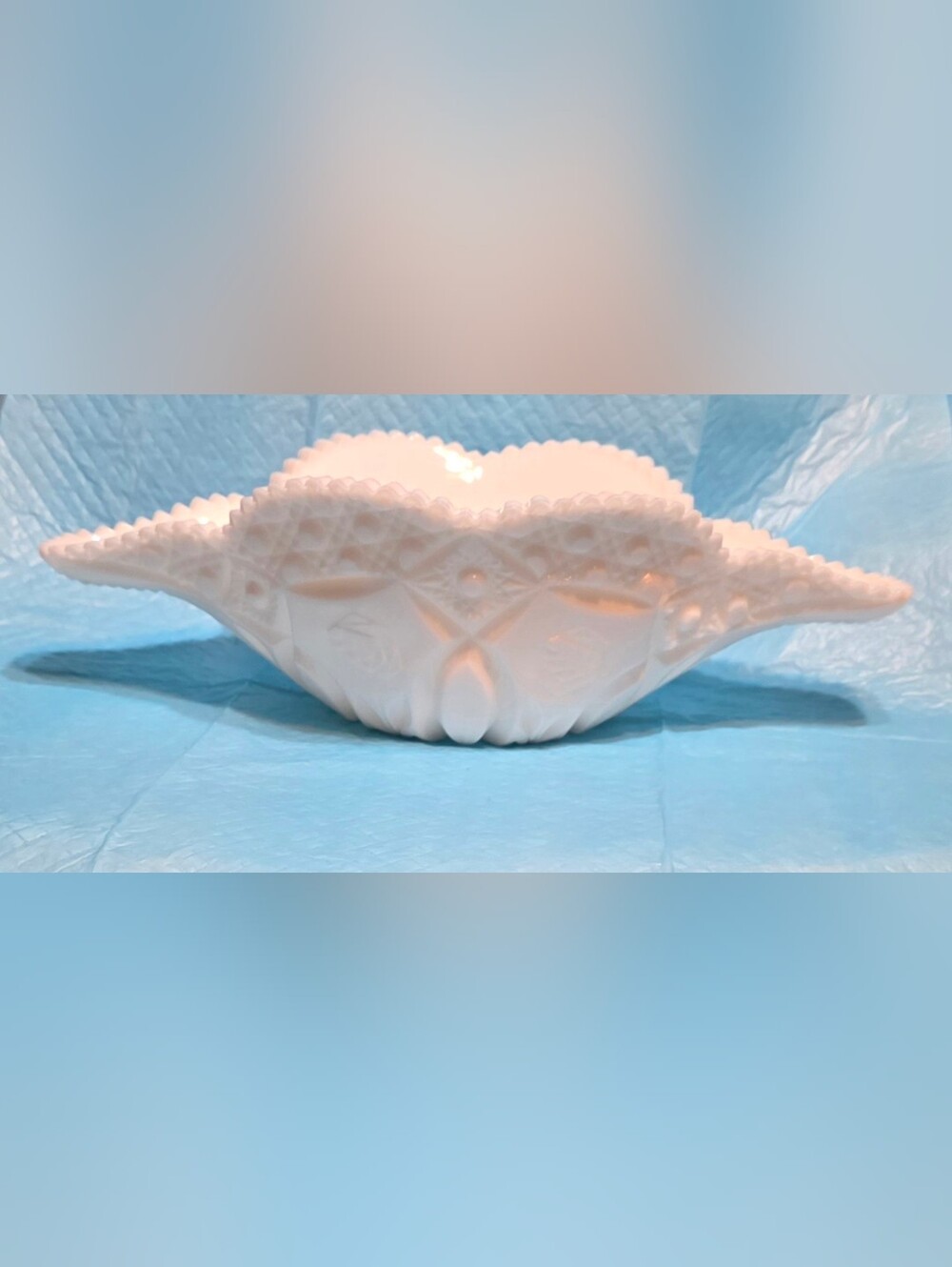 Milk Glass Fruit Bowl Napoleon Hat Style / Saw Tooth/Daisey Button Westmoreland